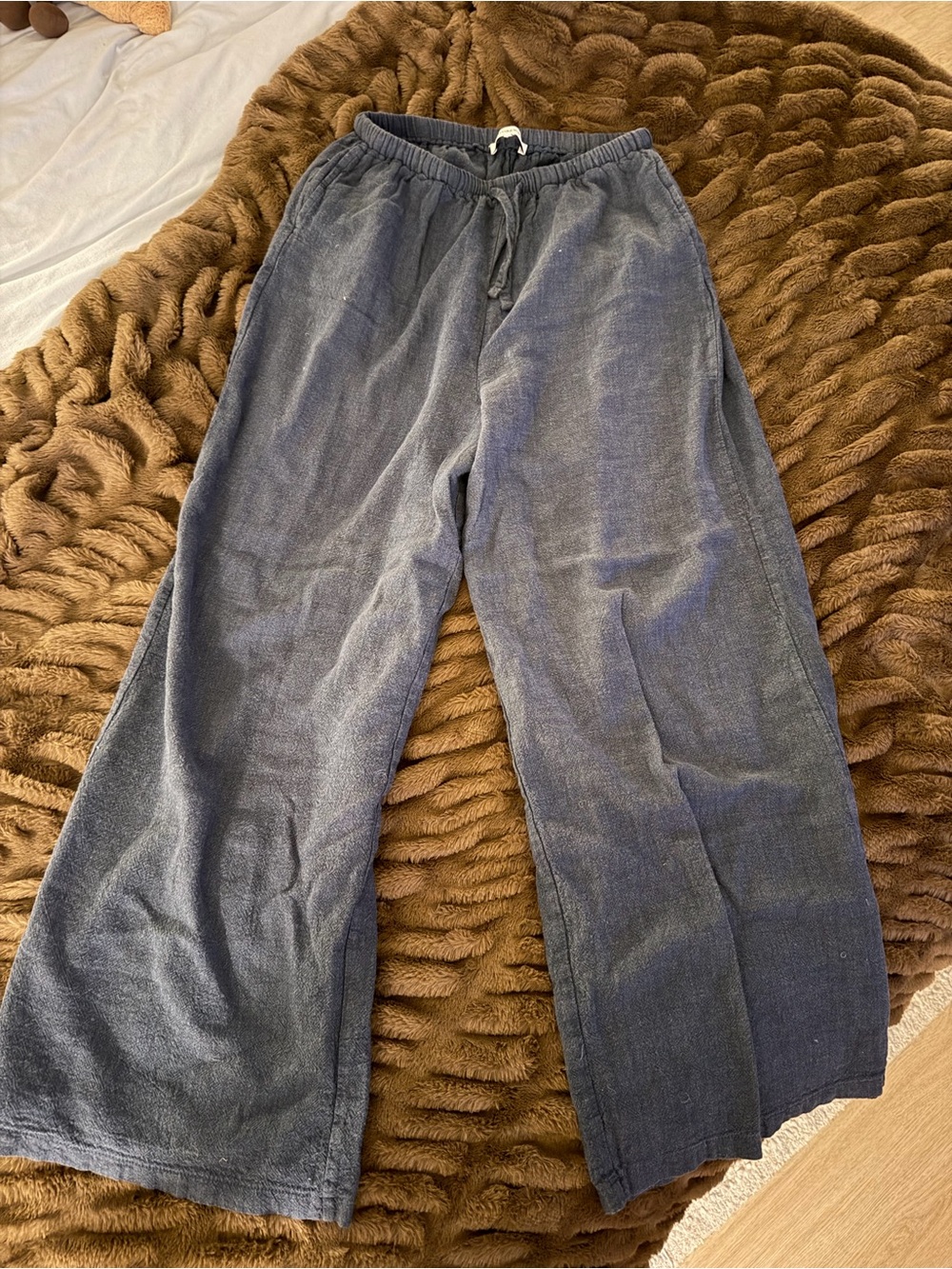 We Wore What women’s navy linen wide leg pants